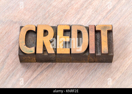 Kredit Wort in Vintage buchdruck Holz Art Abstract Stockfoto