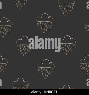 Nahtlose Muster mit goldenen Regen Wolken auf dunklem Hintergrund. Vector Illustration Stock Vektor