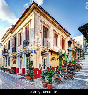 Malerische Cafés Plaka in Athen, Griechenland Stockfoto
