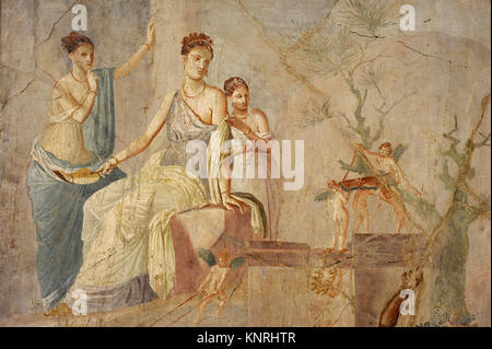 Römischen Fresko und Omphale Heracle. Detail. 1-79 AD. Dritten pompejanischen Stil. Pompeji. Nationalen Archäologischen Museum. Neapel. Italien. Stockfoto