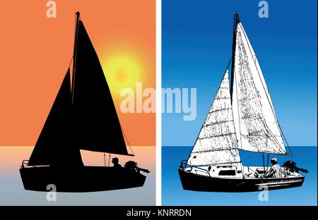Segelboot Silhouette und Skizze Illustration - Vektor Stock Vektor
