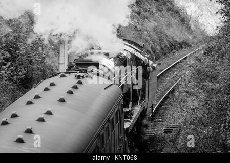 Ein Dampfzug verlassen Arley Bahnhof mit dem Treiber in Aussicht Stockfoto