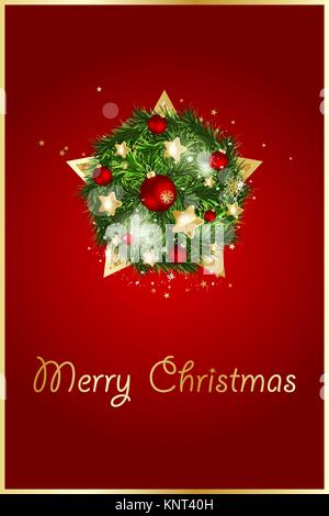 Weihnachten Hintergrund mit Tannenzweigen und goldenen Sternen mit Dekorationen. Vector Illustration eps 10. Stock Vektor