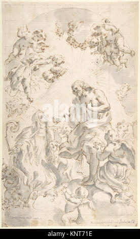 Gemälde, das Christus zeigt, wie er den Gastgeber einer heiligen Äbtissin gibt und religiöses Ritual, zeremonielle Handlung und heilige Figuren veranschaulicht, die in der MET aufbewahrt werden. Stockfoto