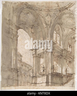 Blatt mit einer Architekturstudie auf Recto und einer separaten Architekturzeichnung auf Verso, die Designelemente und -Strukturen detailliert beschreibt, Teil der MET-Kollektion. Stockfoto