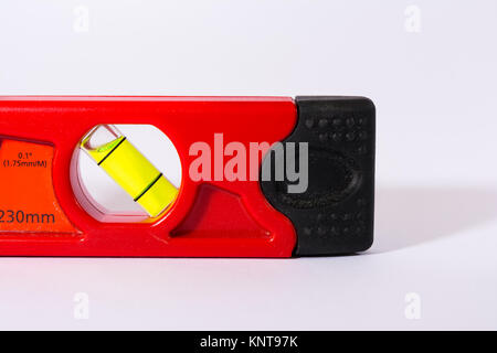 Bubble Wasserwaage Bau Werkzeug Hand Hell Rot Weiß Hintergrund Stockfoto