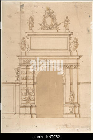 Design für den Triumphbogen an der Porta Ticinese in Mailand, mit dem kaiserlichen Wappen der Habsburger und allegorische Figuren MET DP 802728 363178 Stockfoto