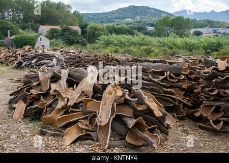 Gestapelte Kruste der Korkeiche (Quercus suber), Olbia-Tempio, Gallura, Sardinien, Italien, Mittelmeer, Europa Stockfoto