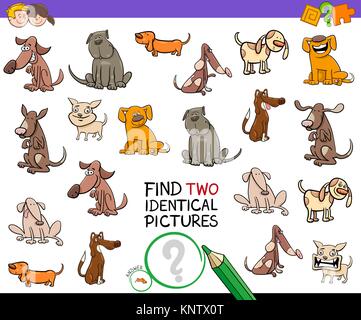 Cartoon Illustration, zwei identische Bilder pädagogische Tätigkeit Spiel für Kinder mit lustigen Comic Hund Zeichen Stock Vektor
