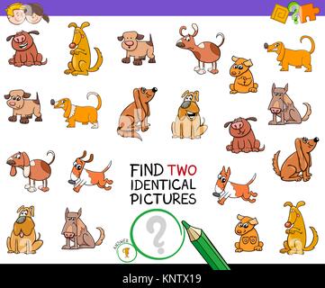Cartoon Illustration, zwei identische Bilder pädagogische Tätigkeit Spiel für Kinder mit komischen Hund Zeichen Stock Vektor