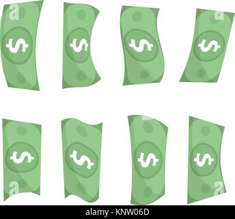 Dollar Symbole Flat Style. Geld in verschiedenen Perspektive. Auf weissem Hintergrund. Vector Illustration Stock Vektor