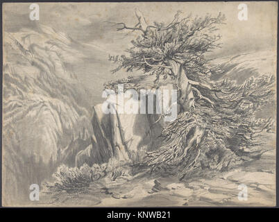 Gebrochene Baum im gebirgigen Landschaft MET DP 803716 381813 Künstler: Alexandre Calame, Schweizer, Vevey 1810?1864 Menton, gebrochene Baum im gebirgigen Landschaft, Anfang bis Mitte des 19. Jahrhunderts, Graphit, 11 7/8x15 15/16 in. (30,2 x 40,5 cm). Das Metropolitan Museum of Art, New York. Geschenk von Eugene L. Garbaty, 1953 (53.685.59) Stockfoto