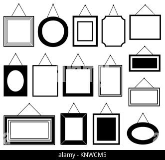 Satz von verschiedenen Bilderrahmen isoliert auf weißem Stockfoto