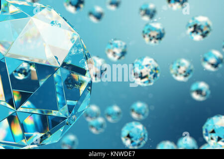 3D-Illustration abstrakt Hintergrund der chaotischen Low Poly Kugeln bestehend aus Perle oder Diamant. Partikelfilter in staubigen Platz. Futuristischer Hintergrund mit Abteilung Stockfoto