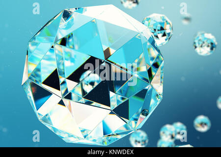 3D-Illustration abstrakt Hintergrund der chaotischen Low Poly Kugeln bestehend aus Perle oder Diamant. Partikelfilter in staubigen Platz. Futuristischer Hintergrund mit Abteilung Stockfoto