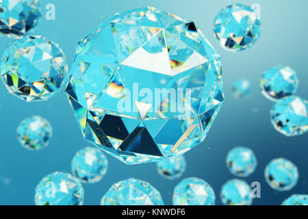 3D-Illustration abstrakt Hintergrund der chaotischen Low Poly Kugeln bestehend aus Perle oder Diamant. Partikelfilter in staubigen Platz. Futuristischer Hintergrund mit Abteilung Stockfoto