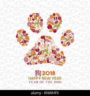 Happy Chinese New Year 2018 Grußkarte Abbildung mit traditionellen asiatischen Kultur Symbole ist die Dog paw Form. EPS 10 Vektor. Stock Vektor