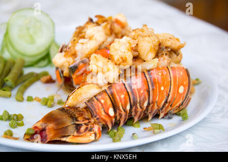 Gegrillter Hummer Schwänze in der Villa Maria Restaurant, Cienfuegos, Kuba Stockfoto