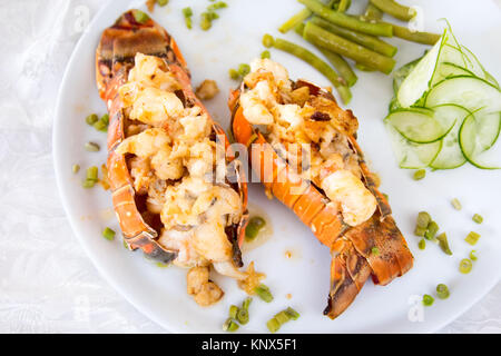 Gegrillter Hummer Schwänze in der Villa Maria Restaurant, Cienfuegos, Kuba Stockfoto