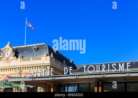 Office de Tourisme Nizza Cote d'Azur, Zeichen über dem touristm Büro in Nizza, Côte d'Azur, Frankreich Stockfoto