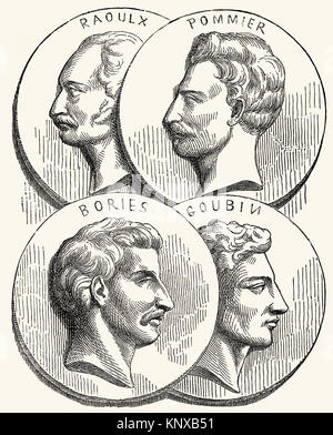 Die vier Soldaten der La Rochelle Verschwörung, die Guillotine hingerichtet in Paris im Jahr 1822 Stockfoto