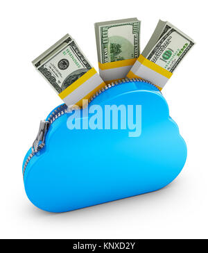 Mit Reißverschluss und das Pack von Dollar Cloud. 3D-Rendering. Stockfoto