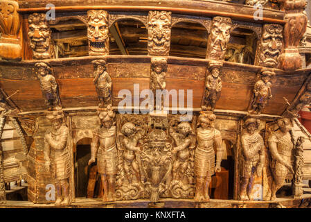 Detail des Stern, 17. Jahrhundert Kriegsschiff Vasa Maritime Museum (Vasamuseet), Djurgården Insel, Stockholm, Schweden Stockfoto