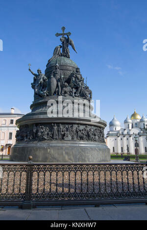 Millennium Monument, 1862, Kreml, UNESCO-Weltkulturerbe, Weliki Nowgorod, Novgorod oblast, Russland Stockfoto