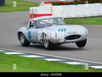 Shaun Lynn, Emanuele Pirro, Jaguar E-Type lightweight, 4 WPD, Royal Automobile Club TT Feier, Goodwood Revival 2013 Stockfoto