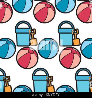 Beach ball Schaufel schaufel Spielzeug Zubehör Ferienhäuser Muster Stock Vektor
