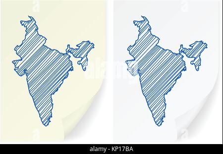 Indien-Scribble-Karte auf einem weißen Hintergrund. Stock Vektor