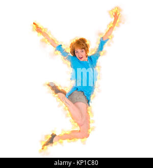 Digital verbesserte Bild eines lächelnden jungen Frau springen mit Freude Stockfoto