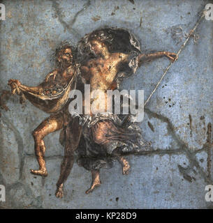 Römischen Fresko ein Satyr und ein Maenad in Full Flight. Haus der Dioskuren. Pompeji. Nationalen Archäologischen Museum. Neapel. Italien. Stockfoto