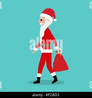 Cartoon Santa Claus Fahrten mit leeren Beutel Geschenke Stock Vektor