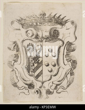 Stefano della Bellas Ätzung „Arme der Medici mit Della Rovere“ aus dem Jahr 1637 mit heraldischen Symbolen, MET-Kollektion. Stockfoto