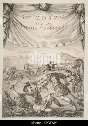 Das von Stefano della Bella geätzte Frontispiece für „Il Cosmo“ (1650) zeigt ornamentale und architektonische Elemente, die typisch für das italienische Buchdesign des 17. Jahrhunderts sind. Stockfoto