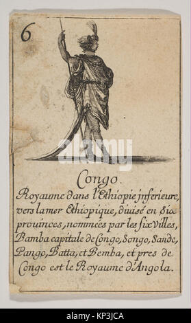 Ätzungen, die die Kongo-Region darstellen, mit Landschaftsbildern, Figuren, Vegetation und Gewässern, erstellt von Stefano della Bella im Jahr 1644. Stockfoto