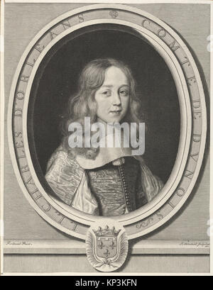 Porträt von Charles d'Orléans-Longueville, Comte de Dunois, mit seiner Kleidung, Gesichtszügen und heraldischen Symbolen, er spiegelt seinen Status und seinen historischen Kontext wider. Stockfoto