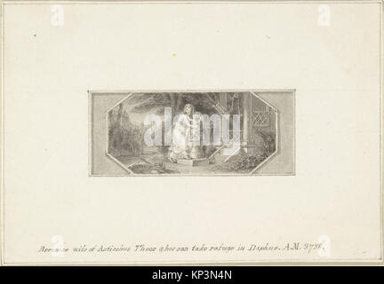 Abbildung: Berenice, Ehefrau von Antiochus Theos, und ihr Sohn, die Zuflucht in Daphne suchen, zeigt Figuren, Landschaften und narrativen Kontext aus der klassischen Geschichte. Stockfoto