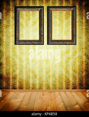 Zwei altmodische Frames an einer Wand mit Vintage Muster. Stockfoto