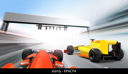 3D-Darstellung der Formel-1-Wagen mit hoher Geschwindigkeit Runde fahren - Bewegungsunschärfe Stockfoto