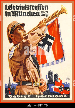 30er Vintage Hitler Jugend Plakat werbung eine Parade Treffen in München 19.-21. August Stockfoto