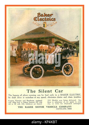 Elektrische OLDTIMER 1900 Vintage Alle elektrischen Auto Poster 1911' Baker Elektrik' Baker Motor Vehicle Company ein Hersteller von Messing Ära Elektroautos in Cleveland, Ohio von 1899 bis 1914. Die einzigen Elektromotor, im Zentrum des autofreien, produzierte 0,75 PS (0,6 kW) Stockfoto