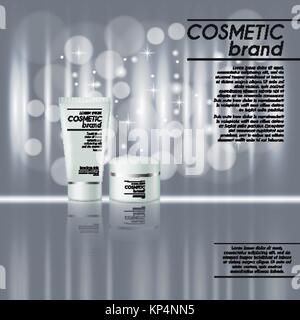 3D realistische kosmetische Flasche ads Vorlage. Kosmetische Marke Werbung Konzept Design mit glitzert und bokeh Hintergrund. Stock Vektor