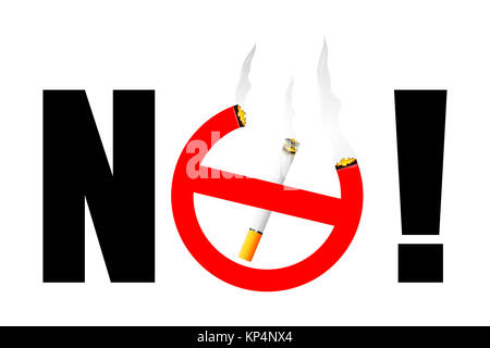 Illustration der Nichtraucher mit Zigarette auf weißem Hintergrund Stockfoto