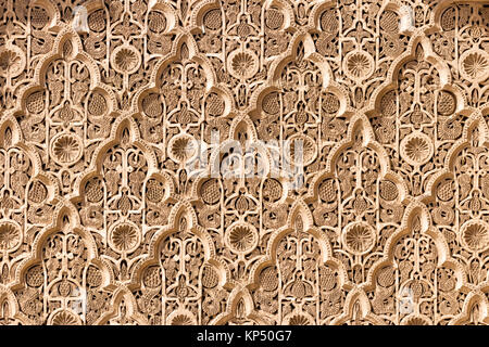 Marrakesch, Marokko - Apr 29, 2016: Detaillierte Ansicht Der Ben Youssef Medrese. Ein ehemaliger Islamischen Hochschule in Marrakesch, Marokko. Stockfoto