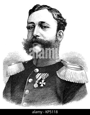 Portrait von Prinz Louis William Augustus von Baden, oder in Deutsch, Ludwig Wilhelm August Prinz von Baden; vom 18. Dezember 1829 - 27 April 1897, war ein preußischer General und Politiker, Deutschland, Zeit des Deutsch-Französischen Krieges oder der deutsch-französische Krieg, Deutsch-Franzoesischer Krieg, 1870-1871, digitale Verbesserte Reproduktion eines original Holzschnitt von 1871 Stockfoto