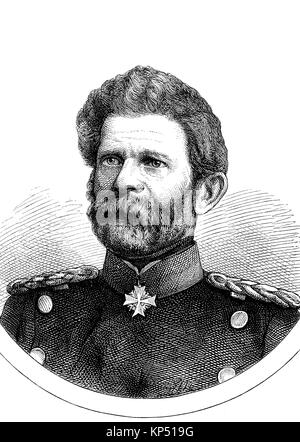 Edwin Karl Rochus Freiherr von Manteuffel, 24 Februar 1809 - 17. Juni 1885, war ein preußischer Feldmarschall, Deutsch-französische Kampagne von 1870, der Zeit des Deutsch-Französischen Krieges oder der deutsch-französische Krieg, Deutsch-Franzoesischer Krieg, 1870-1871, digitale Verbesserte Reproduktion eines original Holzschnitt von 1871 Stockfoto