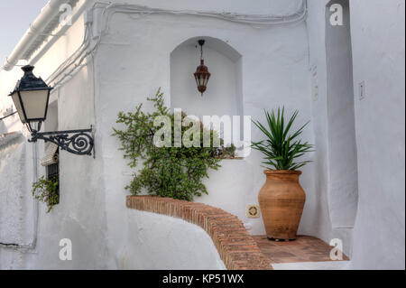 Weißer Fassade mit Laterne und Blumen Stockfoto