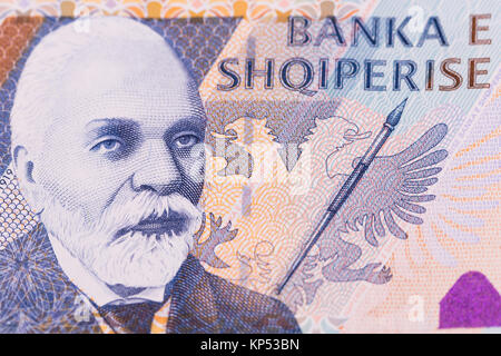 Albanische Währung Lek Banknote von 500 Bezeichnung bildlich darstellen (Ismail Ismail Qemali Vlora Qemal Bej), Mitglied der albanischen Nationalen movemen Stockfoto